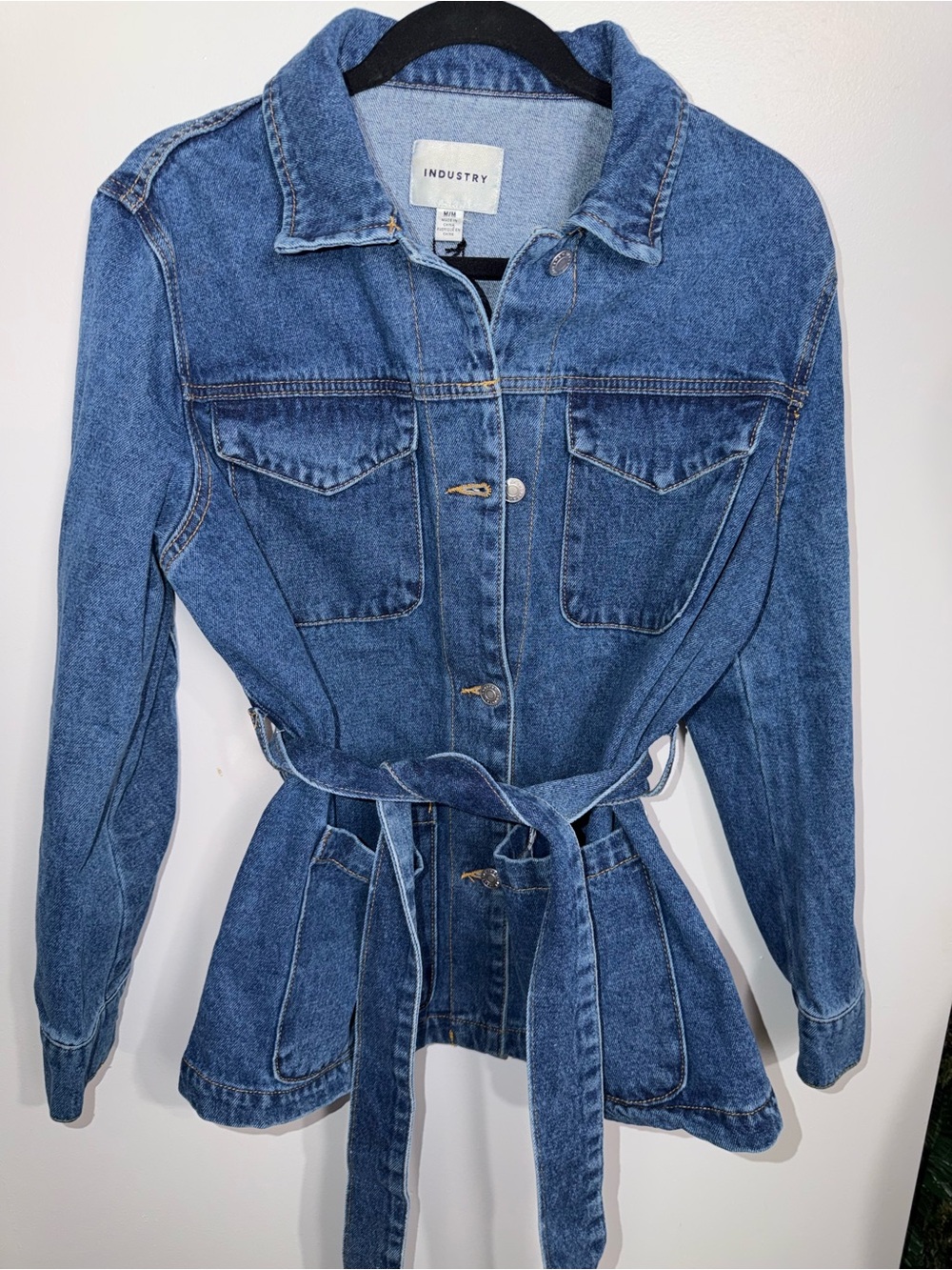 Industry Denim Utility Jacket Belted Blue Wash Lightweight Size M - Picture 2 of 11